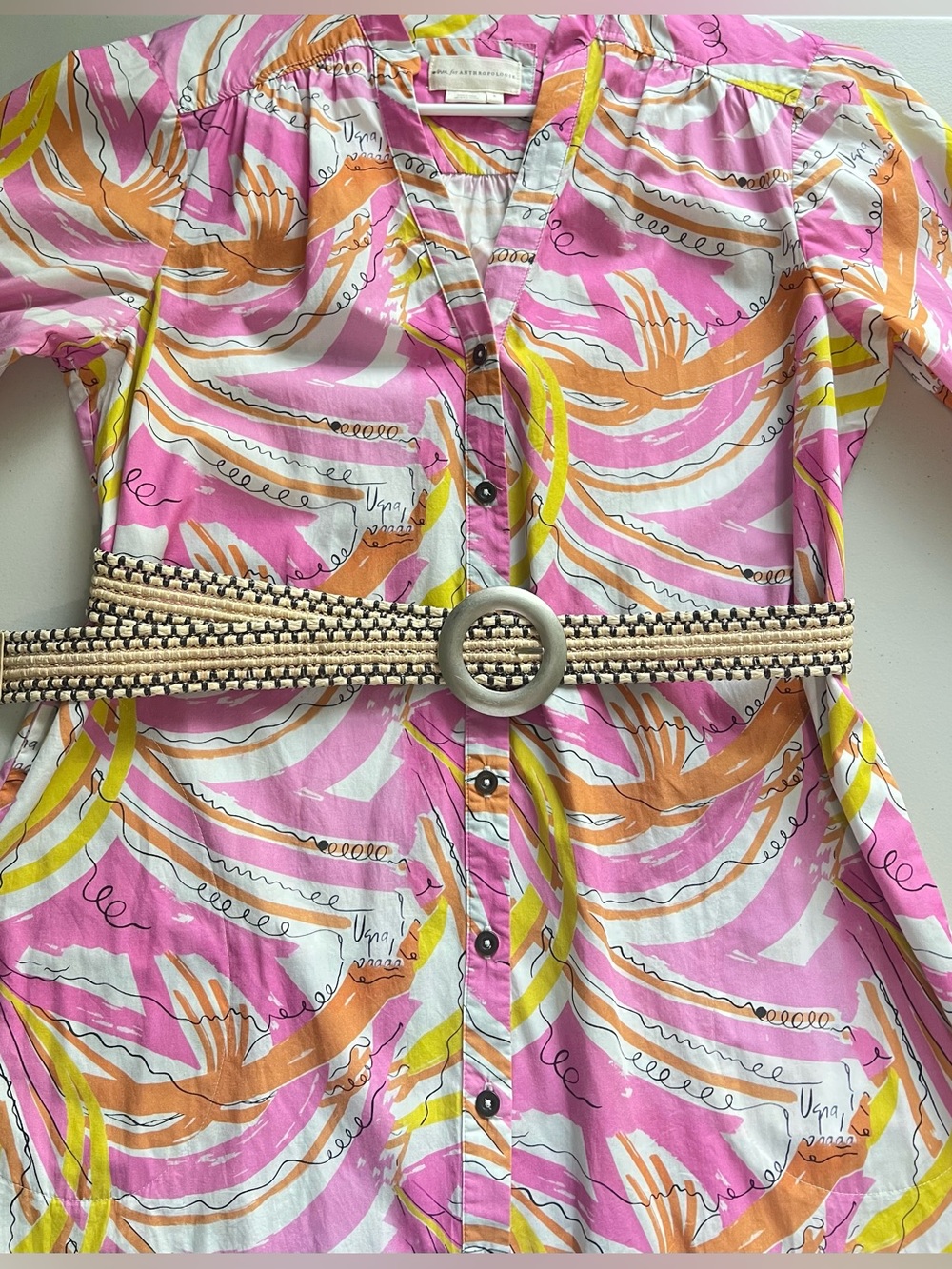 Vera for Anthropologie Confetti Midi Shirt Dress Pink Abstract Print S - Picture 13 of 15